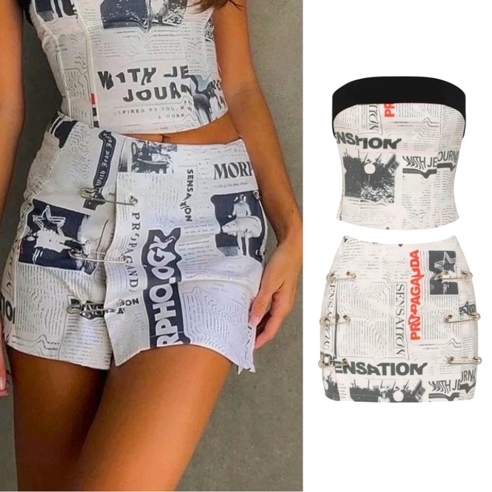 NEW With Jéan | Read All About It Newsprint Mini Skirt with Safety Pin Details